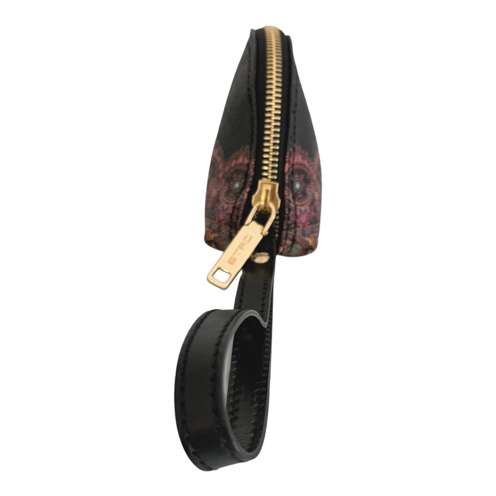Etro Milano Paisley Print Coated Canvas Tote Bag Black + Wristlet Leather Trim - Picture 15 of 16